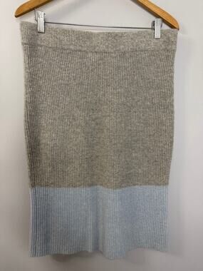 Duffy Two-tone Ribbed Cashmere Linen-blend Skirt Women's M Grey Blue